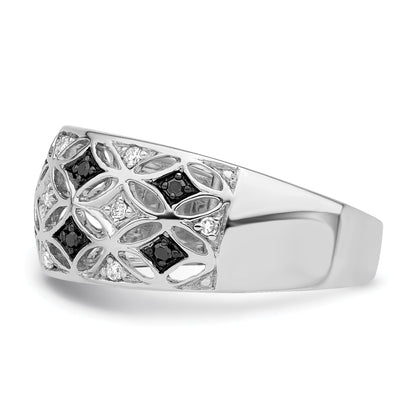 Sterlingsilber Weiß Nacht Rhodiniert Schwarz und Diamant Ring