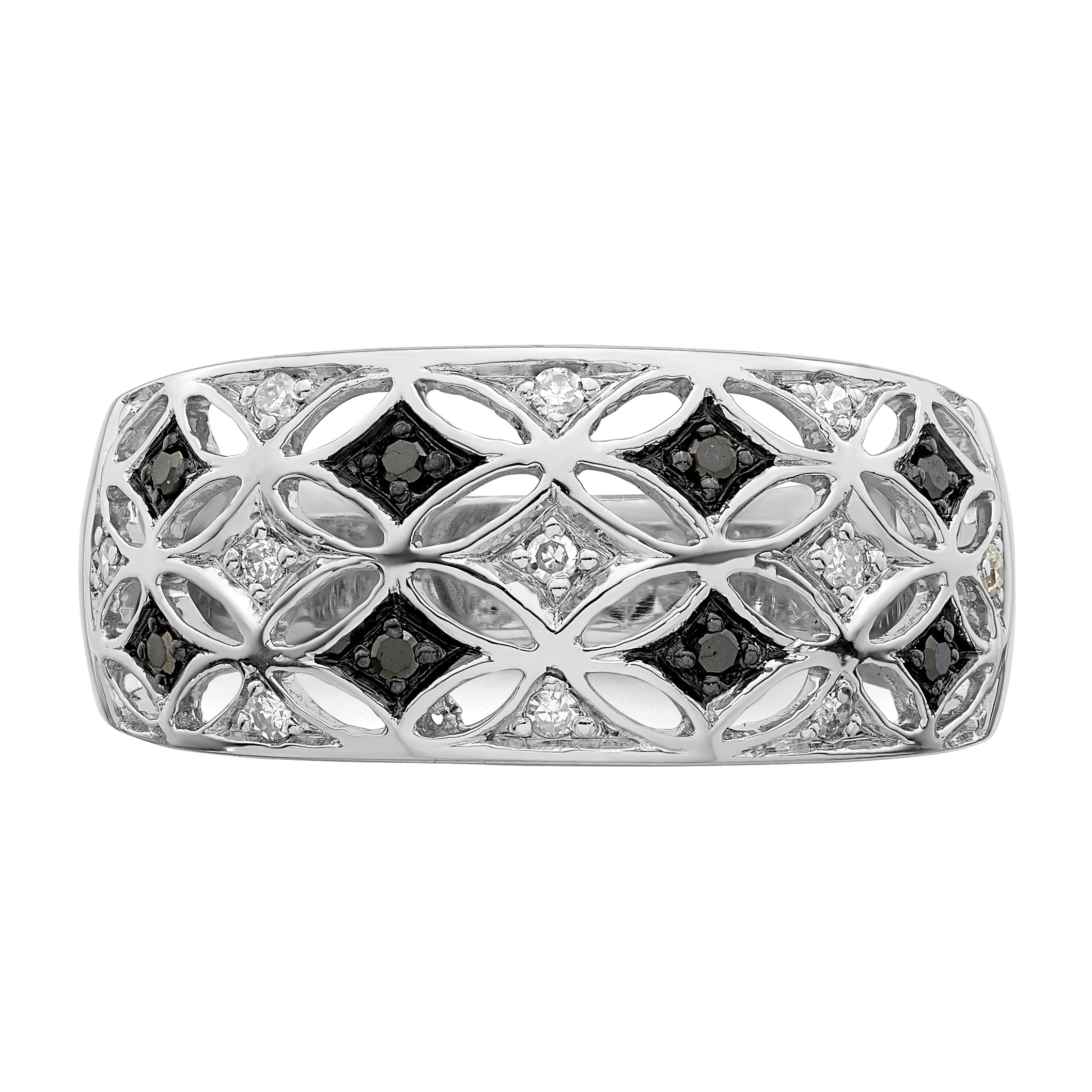Sterlingsilber Weiß Nacht Rhodiniert Schwarz und Diamant Ring