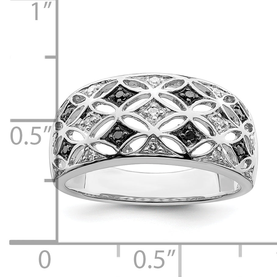 Sterlingsilber Weiß Nacht Rhodiniert Schwarz und Diamant Ring