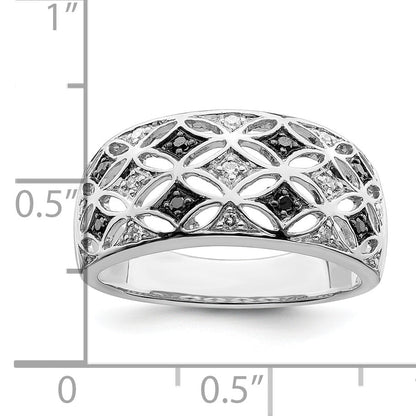 Sterlingsilber Weiß Nacht Rhodiniert Schwarz und Diamant Ring