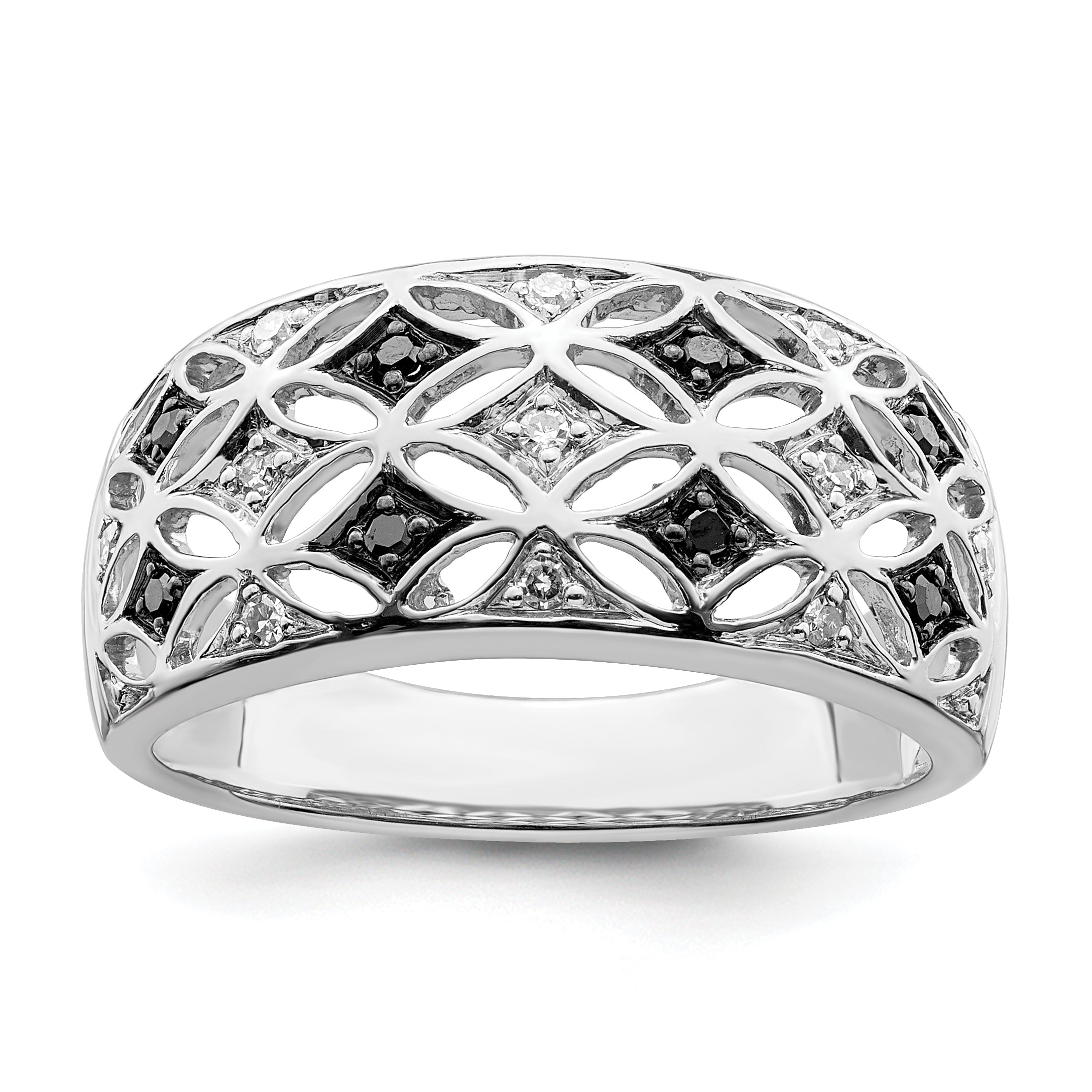 Sterlingsilber Weiß Nacht Rhodiniert Schwarz und Diamant Ring