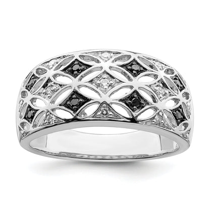 Sterlingsilber Weiß Nacht Rhodiniert Schwarz und Diamant Ring