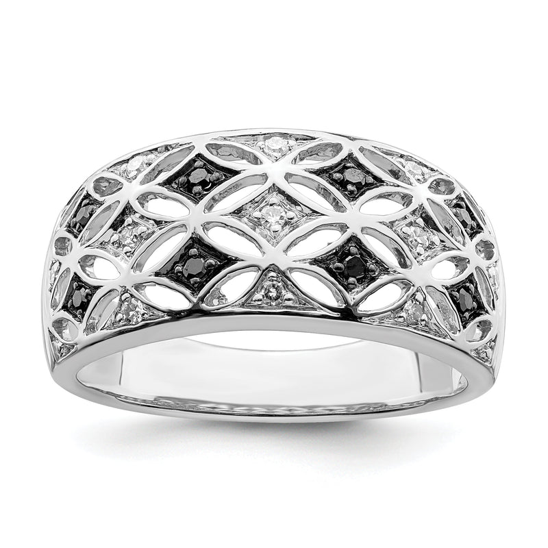 Sterlingsilber Weiß Nacht Rhodiniert Schwarz und Diamant Ring