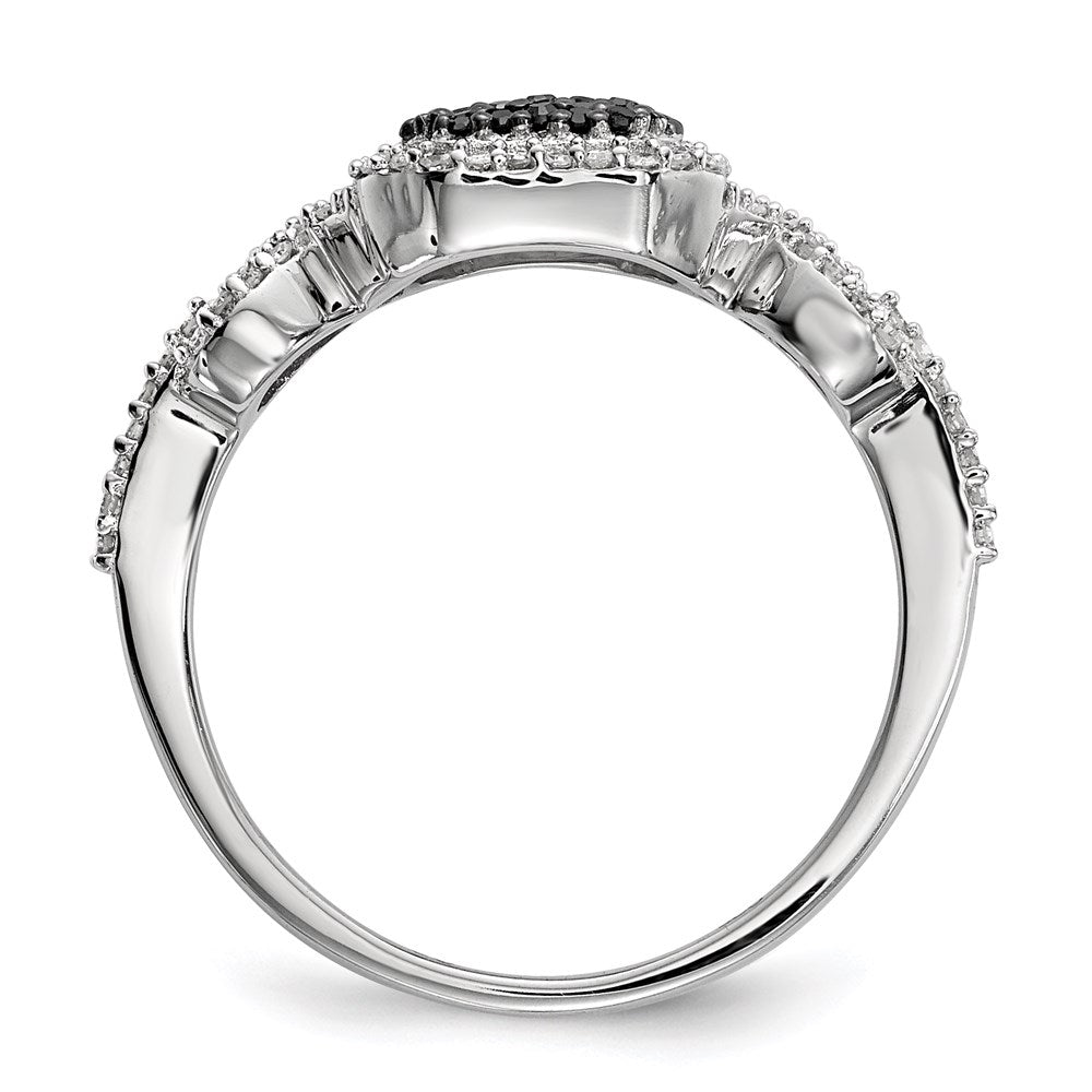 Sterlingsilber Schwarz und Weiß Diamant Ring (size 6 Nur)