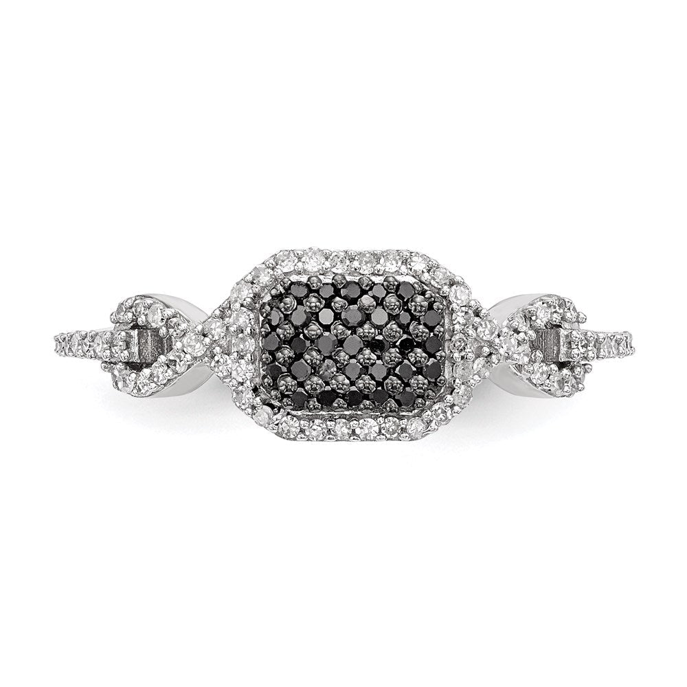 Sterlingsilber Schwarz und Weiß Diamant Ring (size 6 Nur)