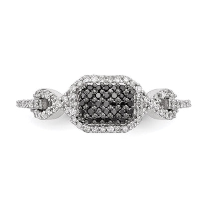 Sterlingsilber Schwarz und Weiß Diamant Ring (size 6 Nur)