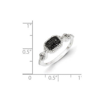 Sterlingsilber Schwarz und Weiß Diamant Ring (size 6 Nur)