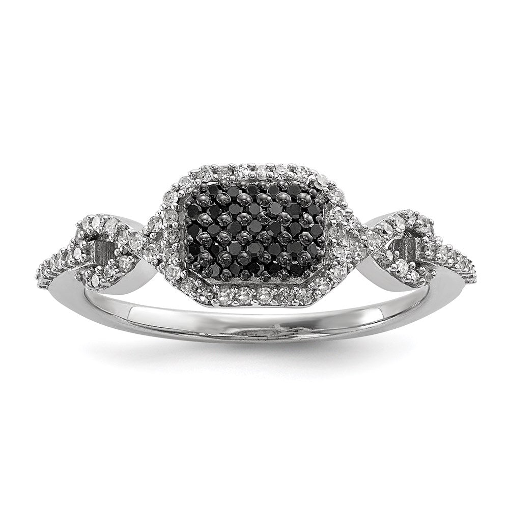 Sterlingsilber Schwarz und Weiß Diamant Ring (size 6 Nur)