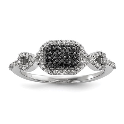 Sterlingsilber Schwarz und Weiß Diamant Ring (size 6 Nur)