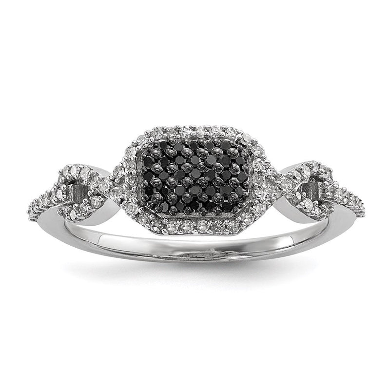 Sterlingsilber Schwarz und Weiß Diamant Ring (size 6 Nur)