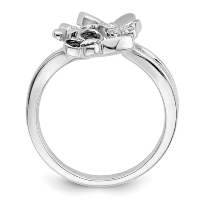 Sterlingsilber Weiß Nacht Rhodiniert und Schwarz Diamant Schmetterling Ring