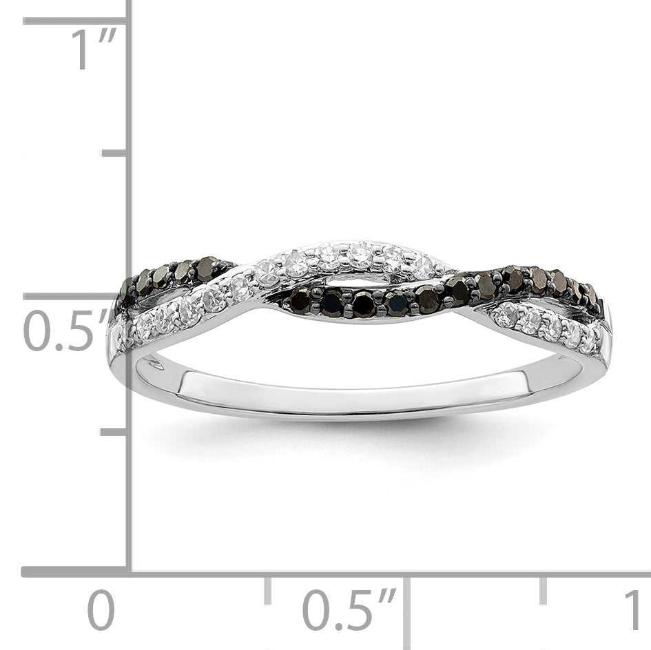 Sterlingsilber Weiß Nacht Rhodiniert Schwarz und Kreuz Diamant Ring
