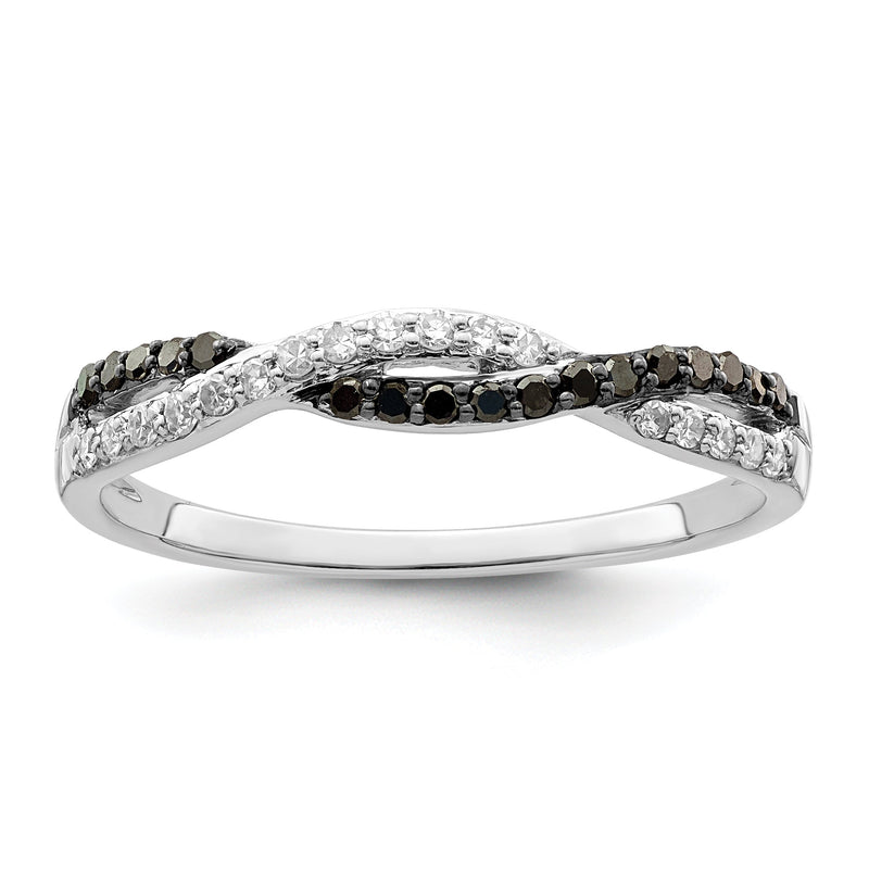 Sterlingsilber Weiß Nacht Rhodiniert Schwarz und Kreuz Diamant Ring
