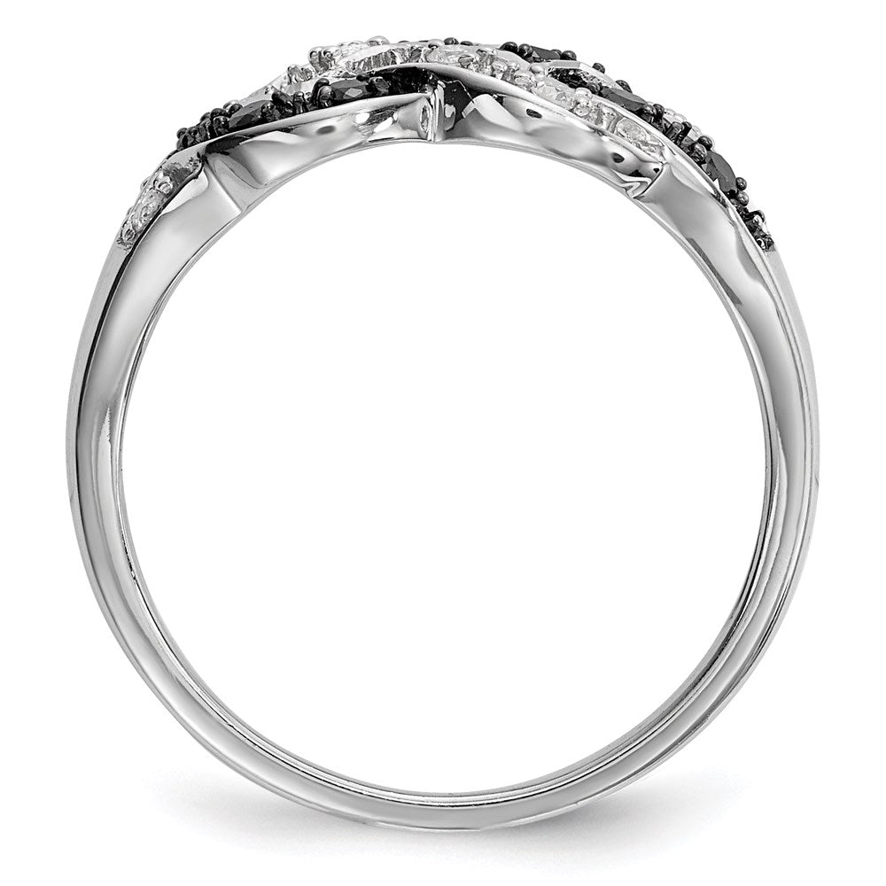 Sterlingsilber Weiß Nacht Rhodiniert Schwarz und Diamant Intertwined Ring
