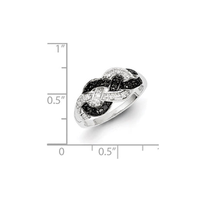 Sterlingsilber Weiß Nacht Rhodiniert Schwarz und Diamant Intertwined Ring