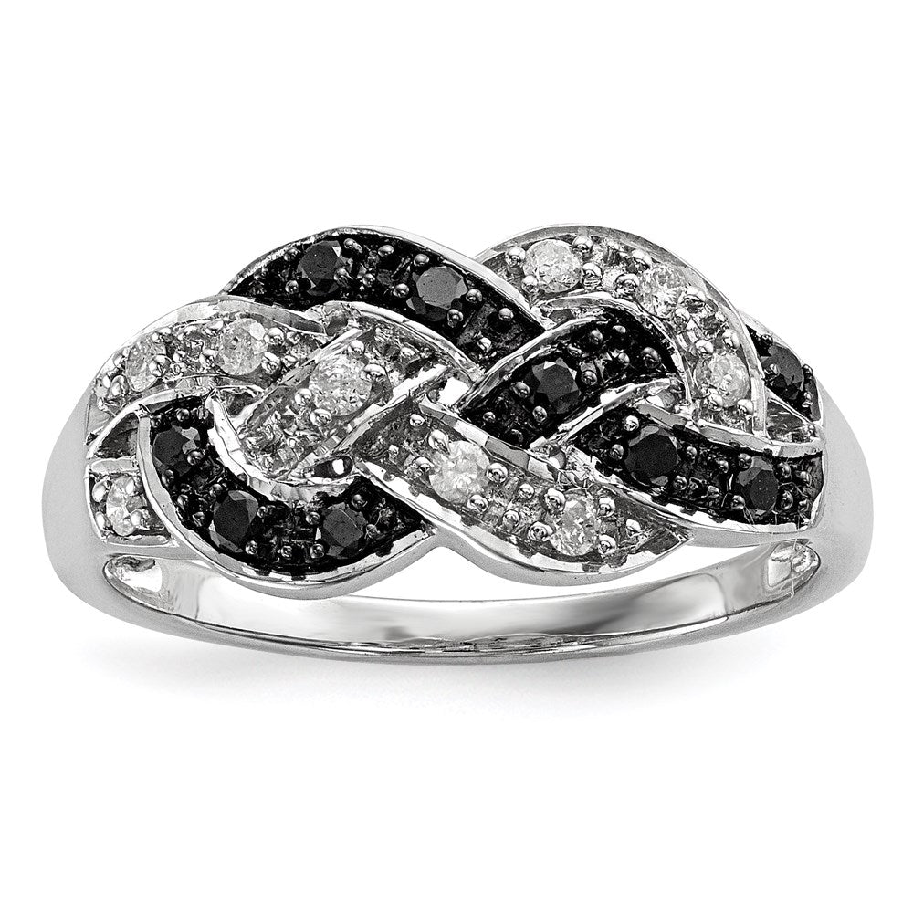Sterlingsilber Weiß Nacht Rhodiniert Schwarz und Diamant Intertwined Ring