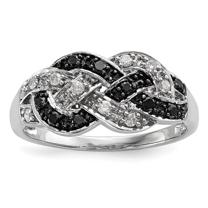 Sterlingsilber Weiß Nacht Rhodiniert Schwarz und Diamant Intertwined Ring