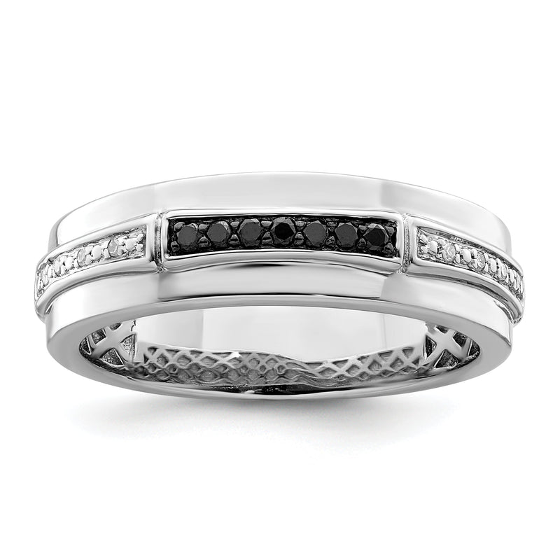 Sterlingsilber Weiß Nacht Rhodiniert und Schwarz Diamant Herren Ring