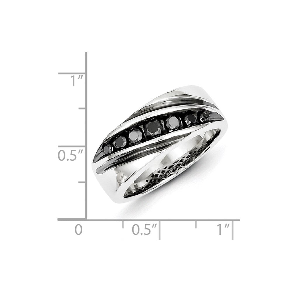 Sterlingsilber Weiß Nacht Rhodiniert Schwarz Diamant Herren Ring