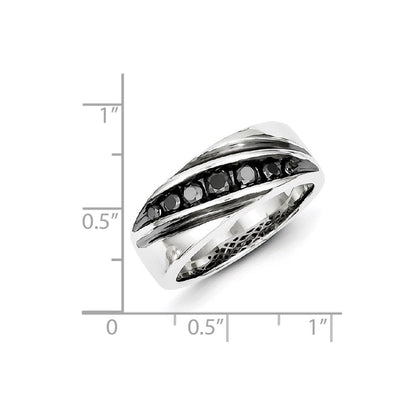Sterlingsilber Weiß Nacht Rhodiniert Schwarz Diamant Herren Ring