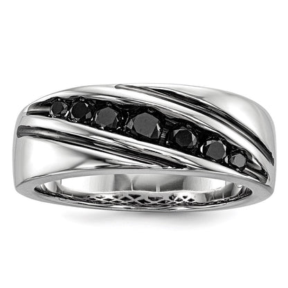 Sterlingsilber Weiß Nacht Rhodiniert Schwarz Diamant Herren Ring