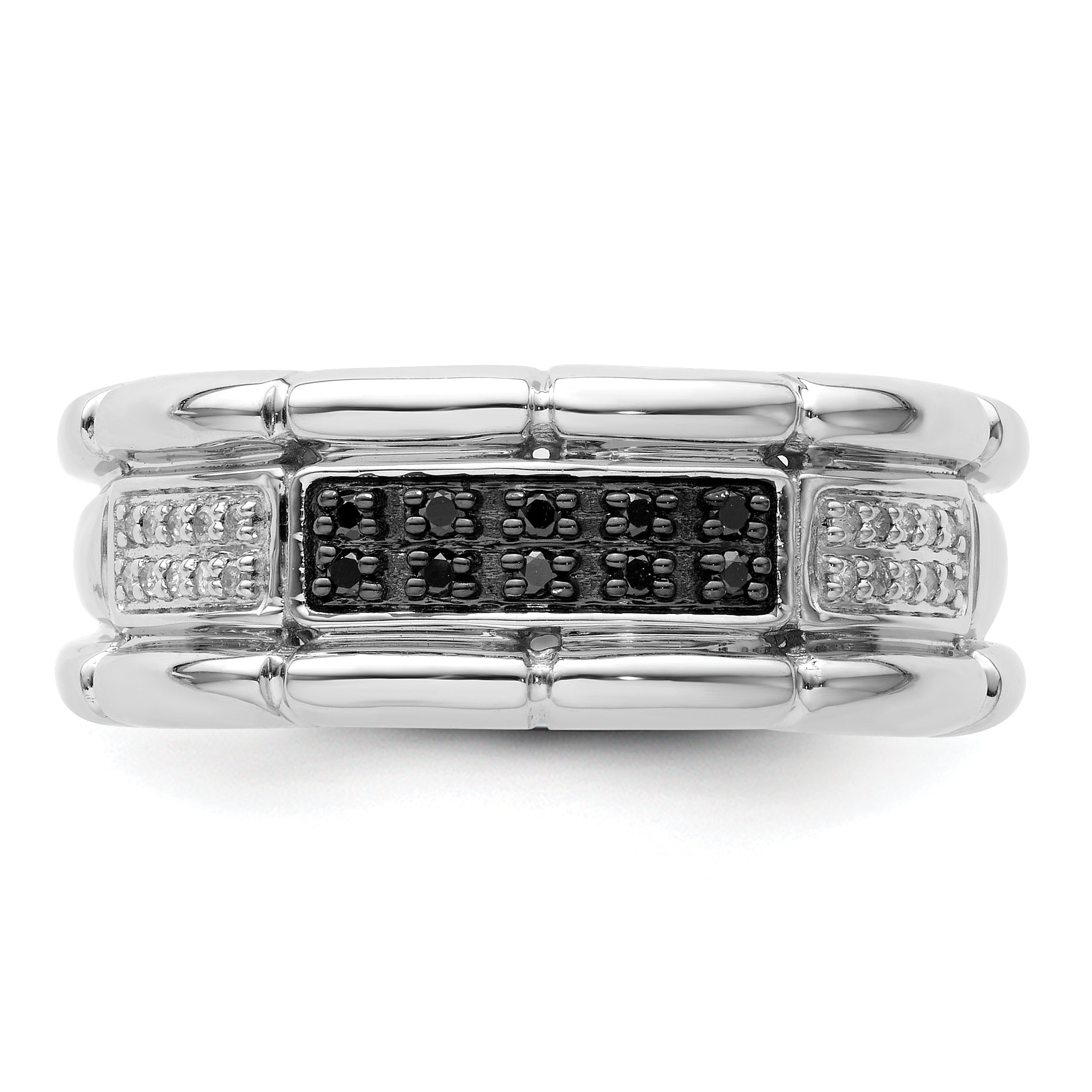 Sterlingsilber Weiß Nacht Rhodiniert und Schwarz Diamant Herren Ring