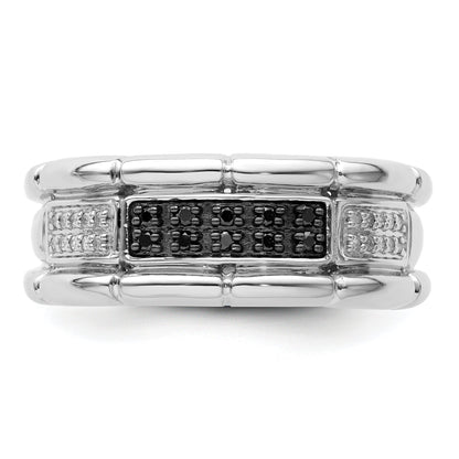 Sterlingsilber Weiß Nacht Rhodiniert und Schwarz Diamant Herren Ring