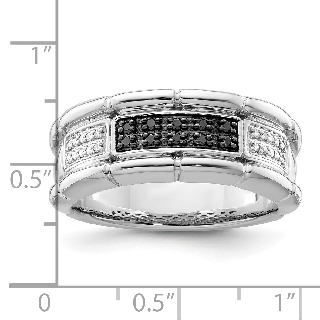 Sterlingsilber Weiß Nacht Rhodiniert und Schwarz Diamant Herren Ring