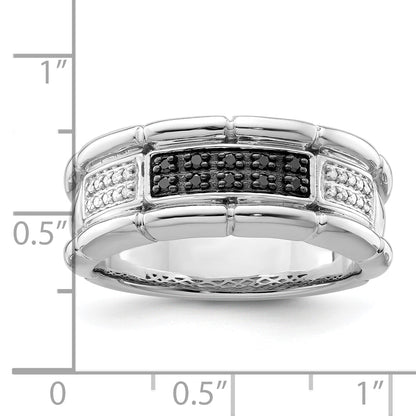 Sterlingsilber Weiß Nacht Rhodiniert und Schwarz Diamant Herren Ring