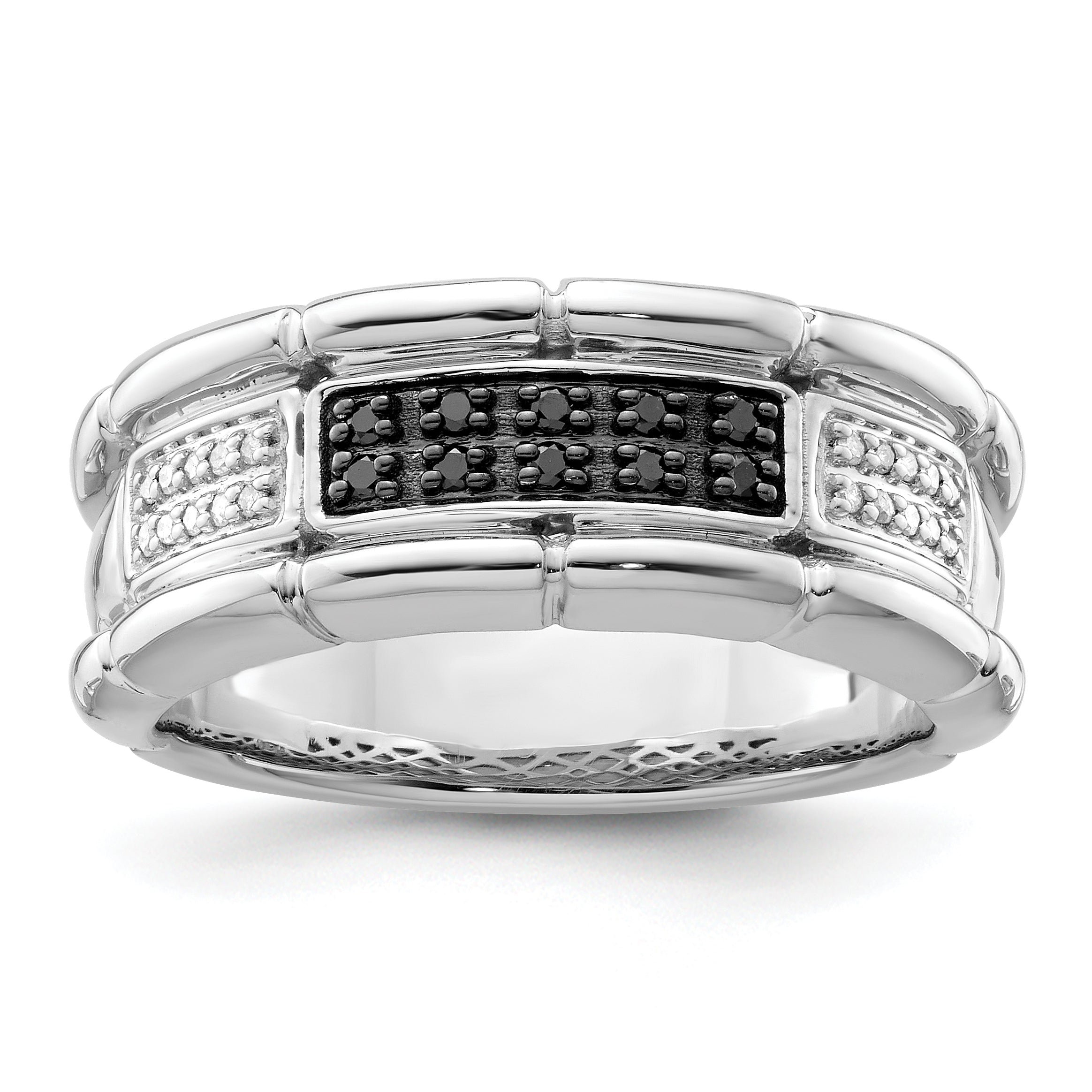 Sterlingsilber Weiß Nacht Rhodiniert und Schwarz Diamant Herren Ring