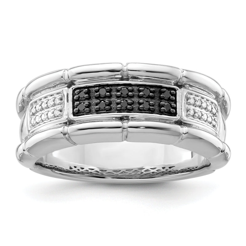 Sterlingsilber Weiß Nacht Rhodiniert und Schwarz Diamant Herren Ring