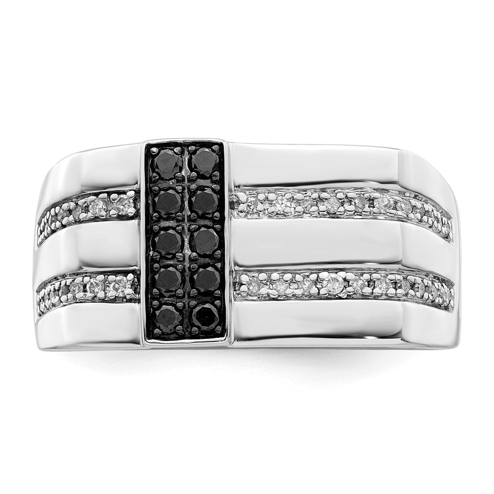 Sterlingsilber Weiß Nacht Rhodiniert Schwarz und Diamant Herren Ring
