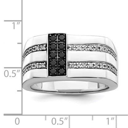 Sterlingsilber Weiß Nacht Rhodiniert Schwarz und Diamant Herren Ring