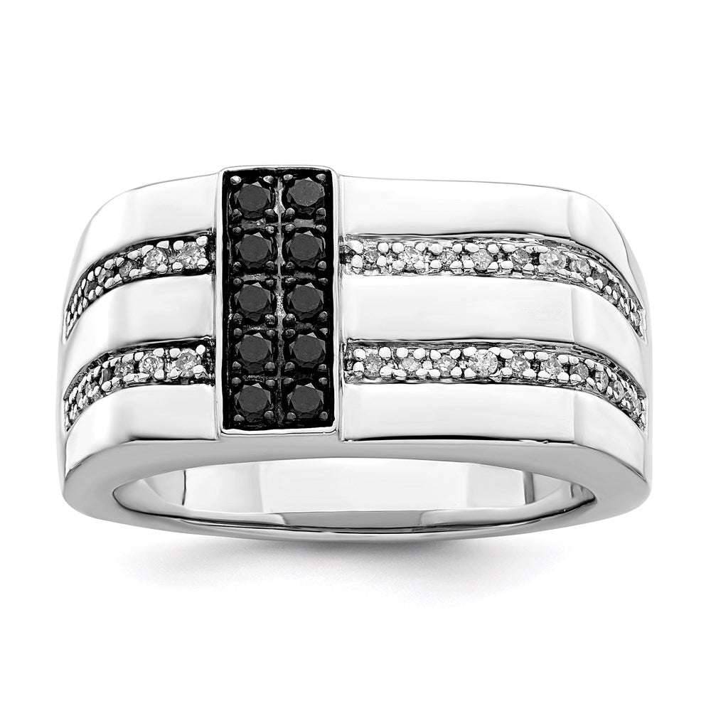 Sterlingsilber Weiß Nacht Rhodiniert Schwarz und Diamant Herren Ring