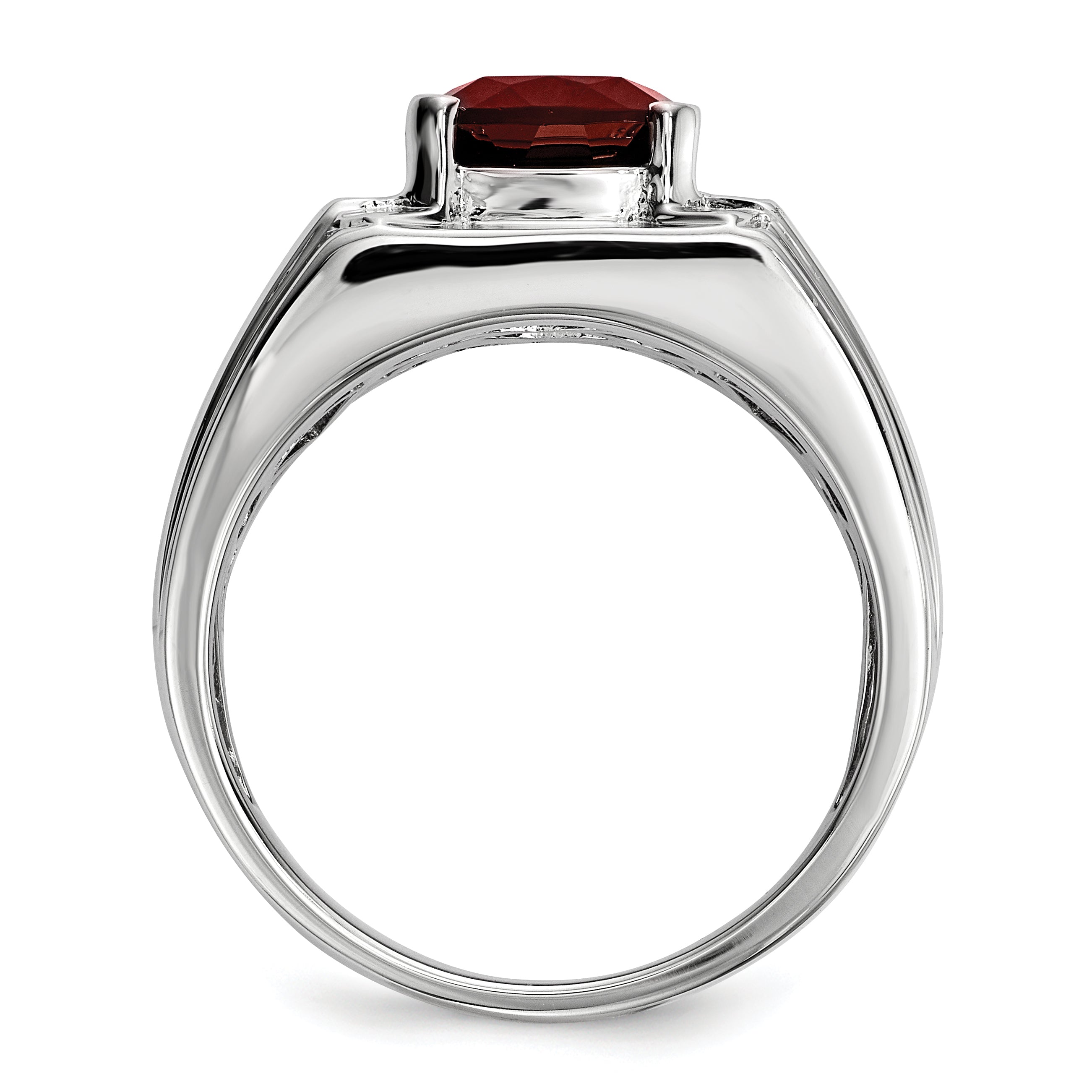 Sterlingsilber Weiß Nacht Rhodiniert Granat und Diamant Quadratisch Herren Ring