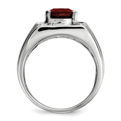 Sterlingsilber Weiß Nacht Rhodiniert Granat und Diamant Quadratisch Herren Ring