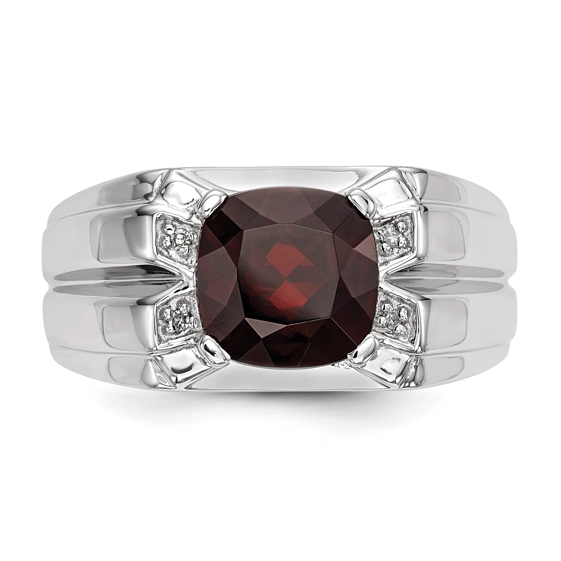 Sterlingsilber Weiß Nacht Rhodiniert Granat und Diamant Quadratisch Herren Ring