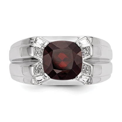 Sterlingsilber Weiß Nacht Rhodiniert Granat und Diamant Quadratisch Herren Ring