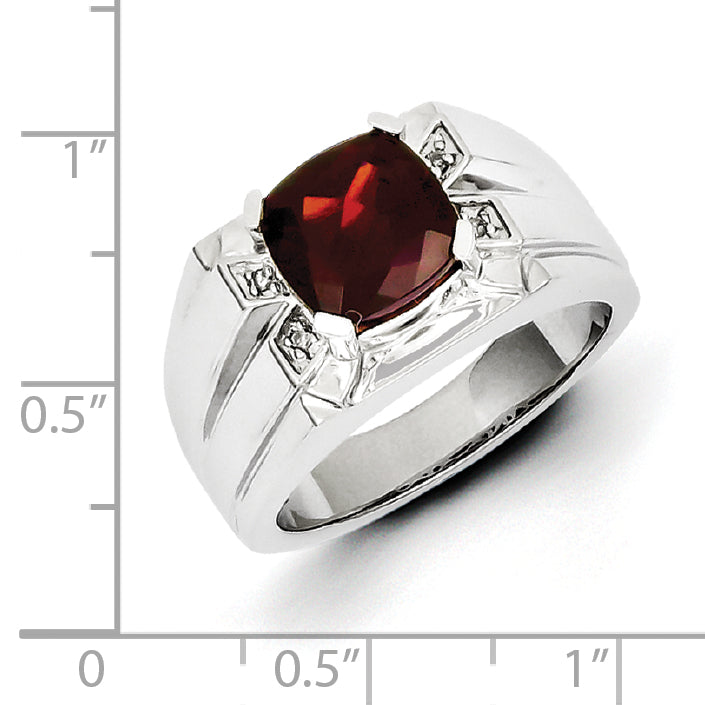 Sterlingsilber Weiß Nacht Rhodiniert Granat und Diamant Quadratisch Herren Ring
