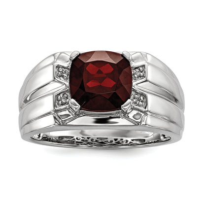 Sterlingsilber Weiß Nacht Rhodiniert Granat und Diamant Quadratisch Herren Ring