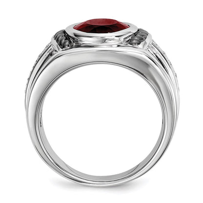 Sterlingsilber Weiß Nacht Schwarz Rhodiniert Granat und Diamant Oval Herren Ring