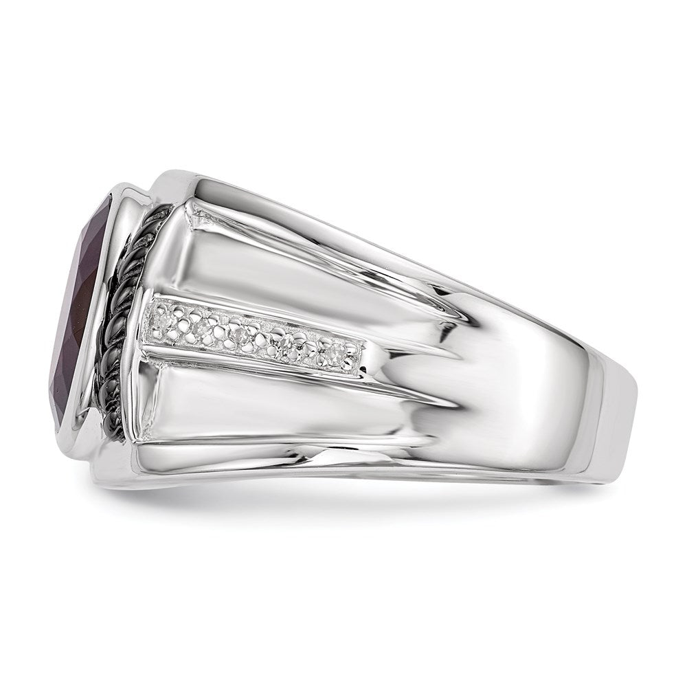 Sterlingsilber Weiß Nacht Schwarz Rhodiniert Granat und Diamant Oval Herren Ring
