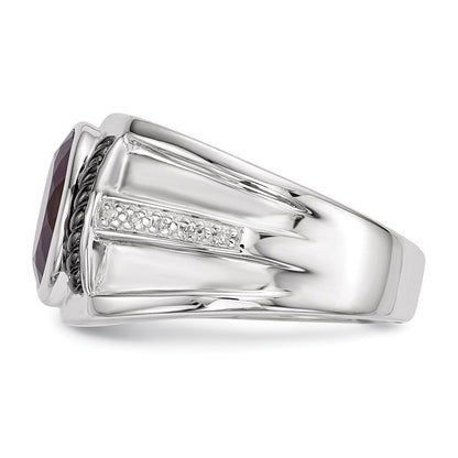 Sterlingsilber Weiß Nacht Schwarz Rhodiniert Granat und Diamant Oval Herren Ring