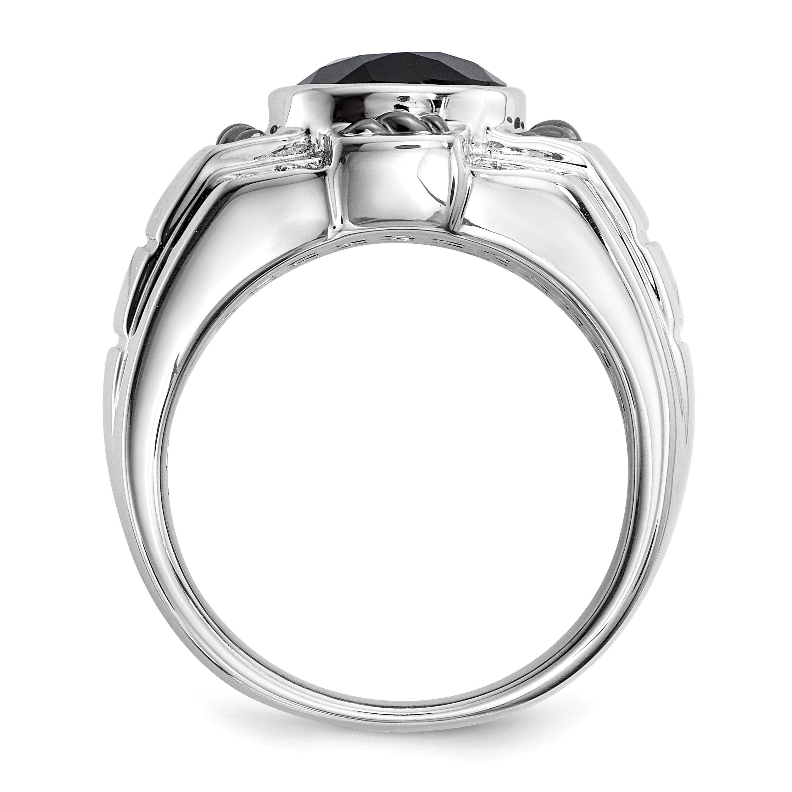 Sterlingsilber Weiß Nacht Schwarz Rhodiniert Diamant und Onyx Oval Herren Ring