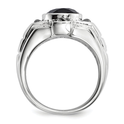 Sterlingsilber Weiß Nacht Schwarz Rhodiniert Diamant und Onyx Oval Herren Ring