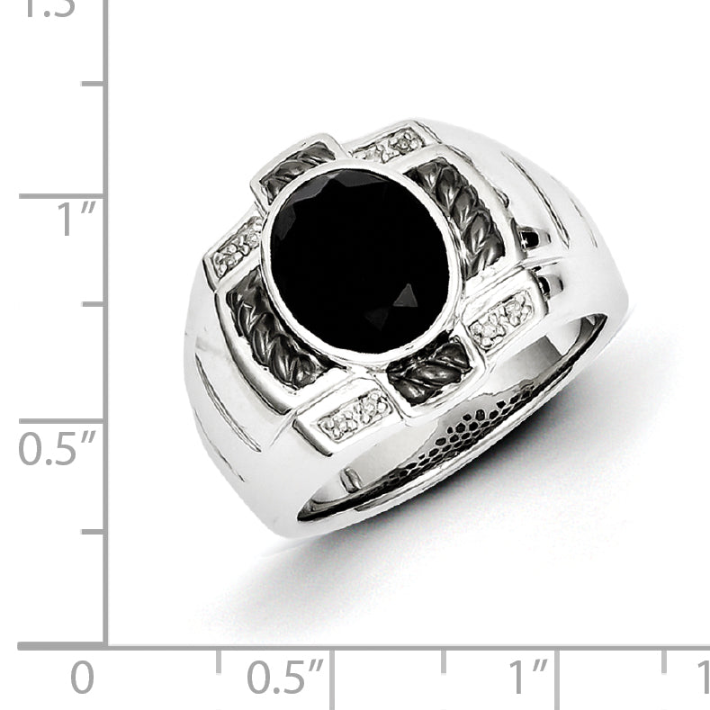 Sterlingsilber Weiß Nacht Schwarz Rhodiniert Diamant und Onyx Oval Herren Ring