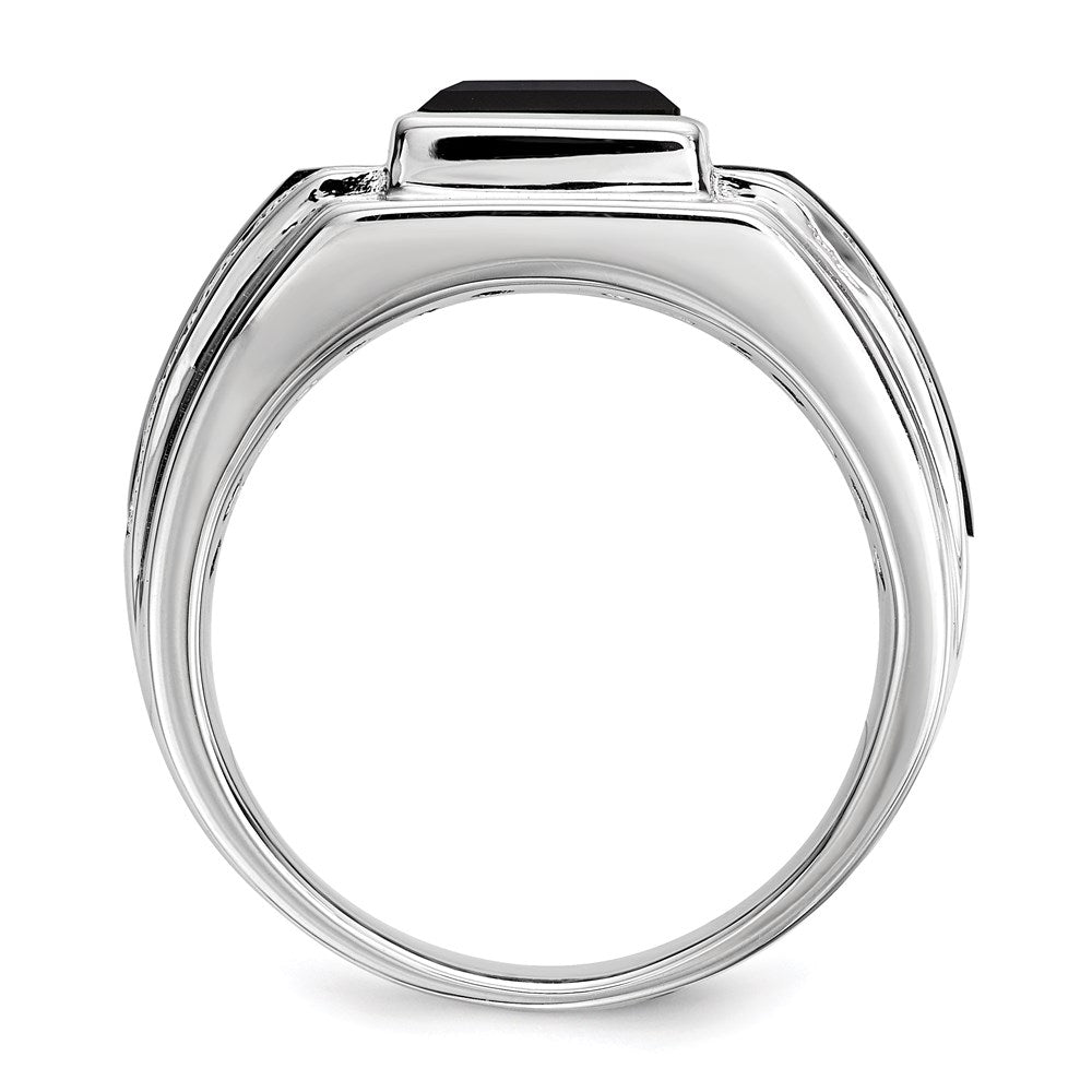 Sterlingsilber Weiß Nacht Rhodiniert Diamant und Onyx Herren Ring