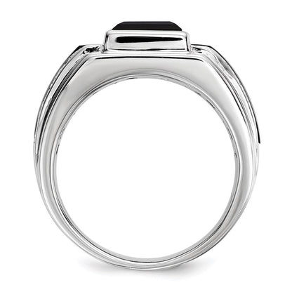 Sterlingsilber Weiß Nacht Rhodiniert Diamant und Onyx Herren Ring