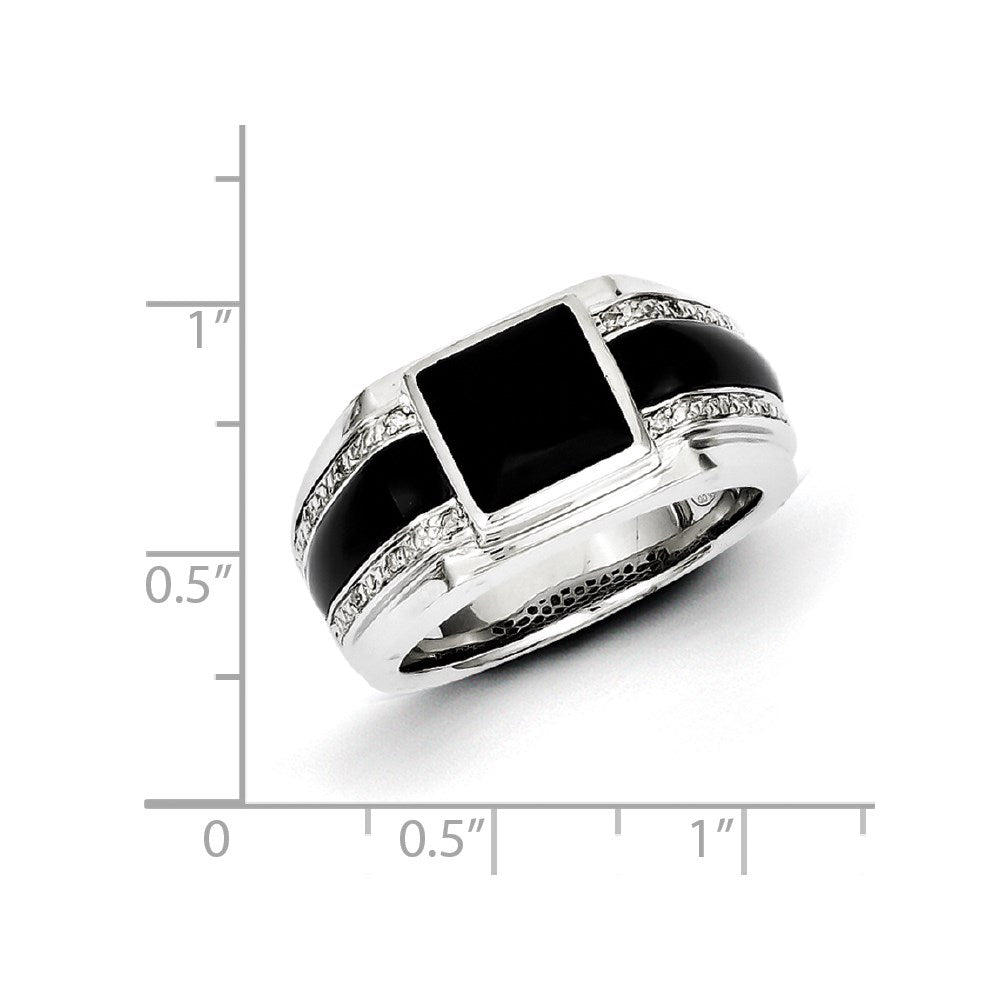 Sterlingsilber Weiß Nacht Rhodiniert Diamant und Onyx Herren Ring