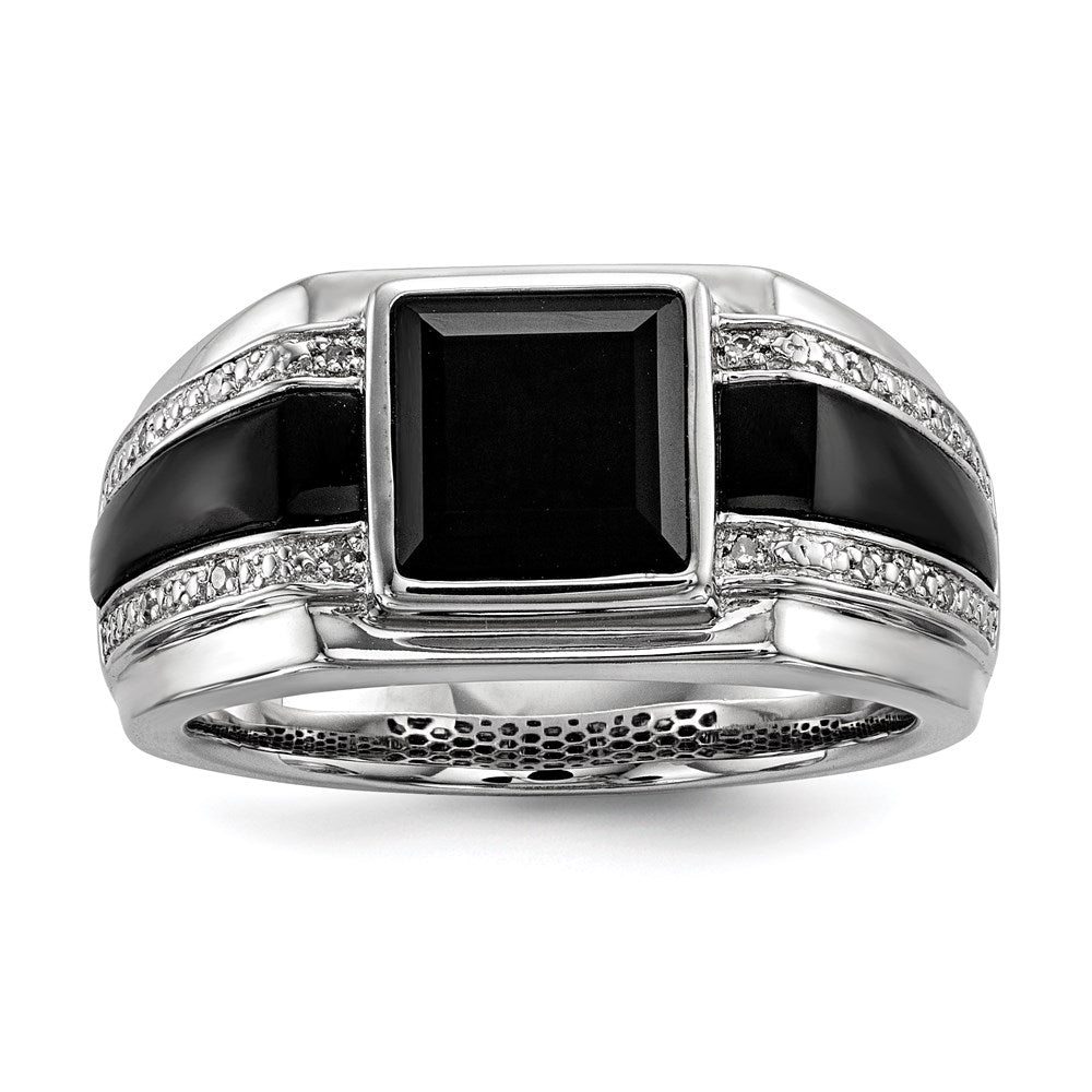 Sterlingsilber Weiß Nacht Rhodiniert Diamant und Onyx Herren Ring